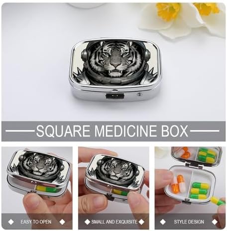 Colored Astro Pet Pill Organizer with Mirror 2 Compartments Waterproof Pill Case for Purse Pocket Non-Slip Grip Travel Medicine Organizer Container Box for Vitamin Fish Oil Supplement