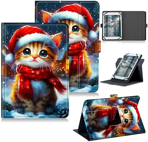 Universal Tablet Case for T-Mobile Revvl Tab 2 10.1" 2025/Revvl Tab 5G 10.36" 2023, 360 Degree Rotating Kickstand Protective Stand PU Leather Shell Cover for 9"-10.5", Red Hat Cat