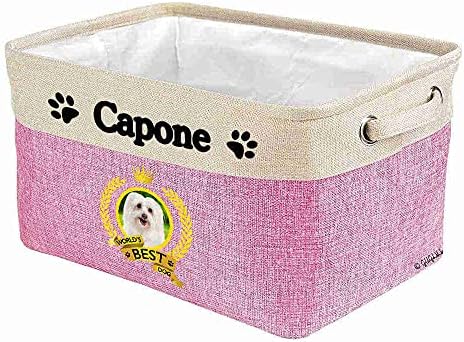 Custom Name Collapsible Dog Toy Storage Basket Bin World's Best Dog Cute Maltese Foldable Pet Toy Box Closet Shelf Baskets Organizer for Bedroom Home Dog Cat with Handles Pink