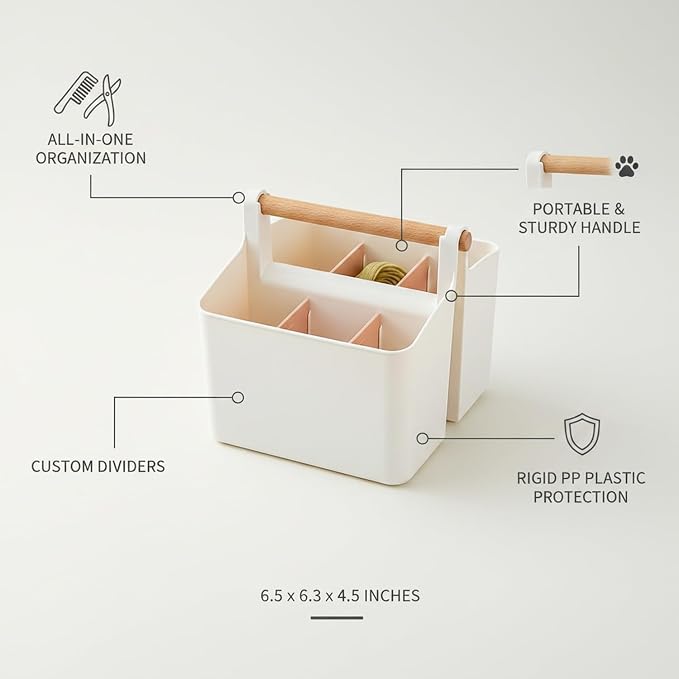 Rigid PP Plastic Storage Box with Handle for Dog Grooming Tools and Accessories, Portable Carry Case, 6.5 x 6.3 x 4.5 Inches