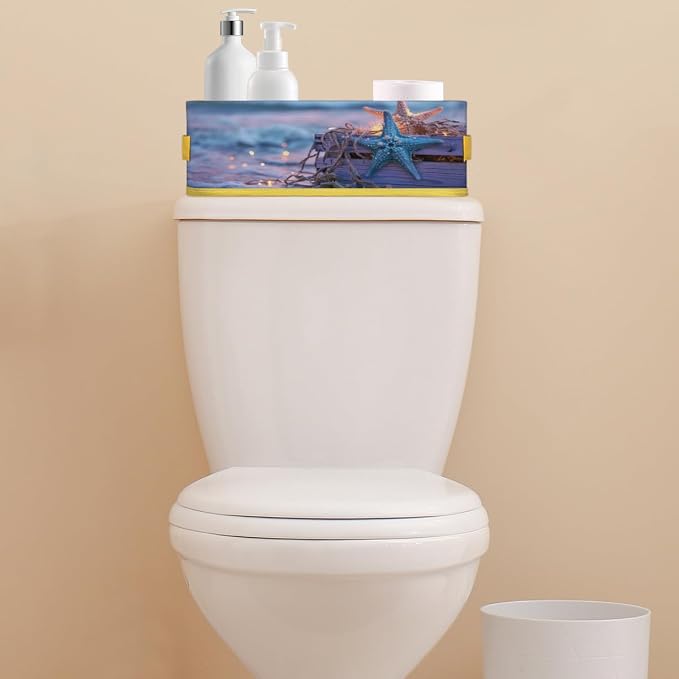 Starfish Beach Lights Bathroom Storage Basket, Foldable with Handle Open Countertop Paper Towel Decorative Box, Toilet Tank Top Shelf Baskets for Home Closet Bedroom Living Room Office