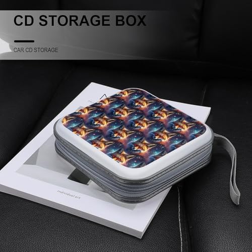 Portable 40-Capacity DVD Storage Binder Space Fox Art, Hard Case CD Holder with Zipper, Organizer for Music Movies Game Discs