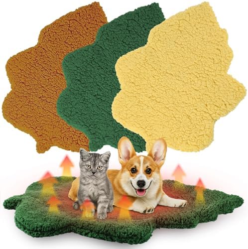 3 Pack Self Warming Pet Bed Leaf Shape Self Heating Cat Dog Mat Washable Thermal Sleeping Pad for Indoor Outdoor Hedgehog, Bunny, Sugar Glider, Rat, Chinchilla(Mixed Colors,Large-19 x29)