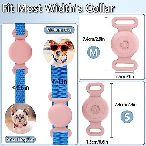 Waterproof Dog Collar with Airtag (1st & 2nd Gen) Holder, 1 Pack | Lightweight Silicone Hidden AirTag Holder for Dog Collar, Anti-Lost AirTag Case for Pet Cat Dog (Pink)