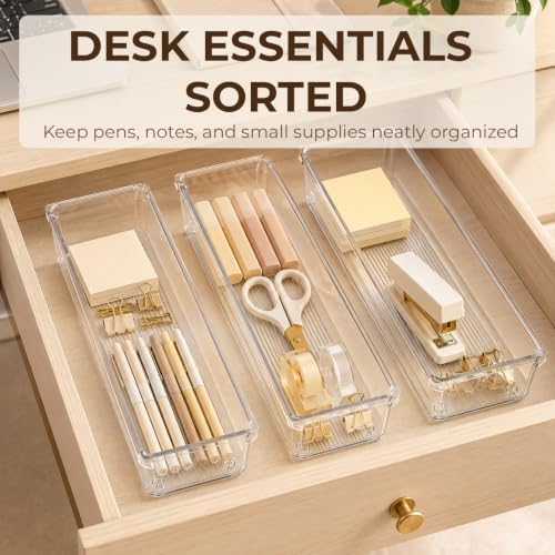 LotFancy 8 Pack Clear Plastic Drawer Organizer Bins, Small Item Organizers