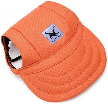 Leconpet Baseball Caps Hats with Neck Strap Adjustable Comfortable Ear Holes for Small Medium and Large Dogs in Outdoor Sun Protection (XL, Orange)