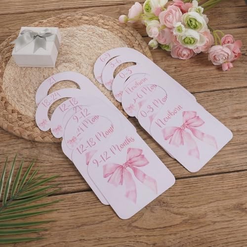8pcs Baby Closet Dividers Nursery Closet Organizer Baby Wardrobe Organizer Nursery Decor Pink Bows Hanger for Newborn to 24+ Months Size Clothes Hanger Dividers