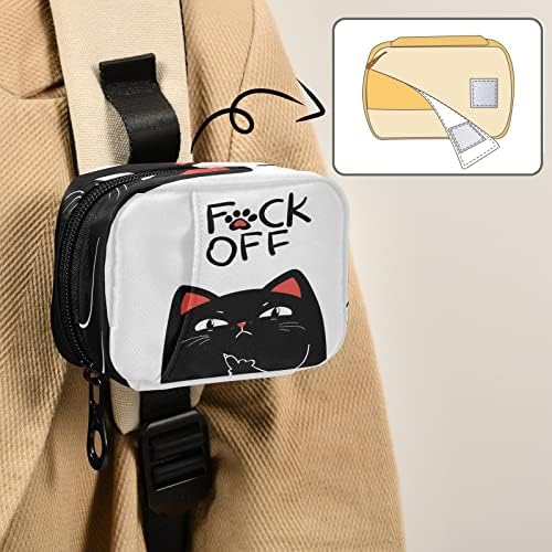 Middle Finger Black Cat Pill Box 7 Day Pill Case Travel Pill Organizer Bag with Zipper Portable Weekly Case Compact Size for Vitamin Supplement Holder