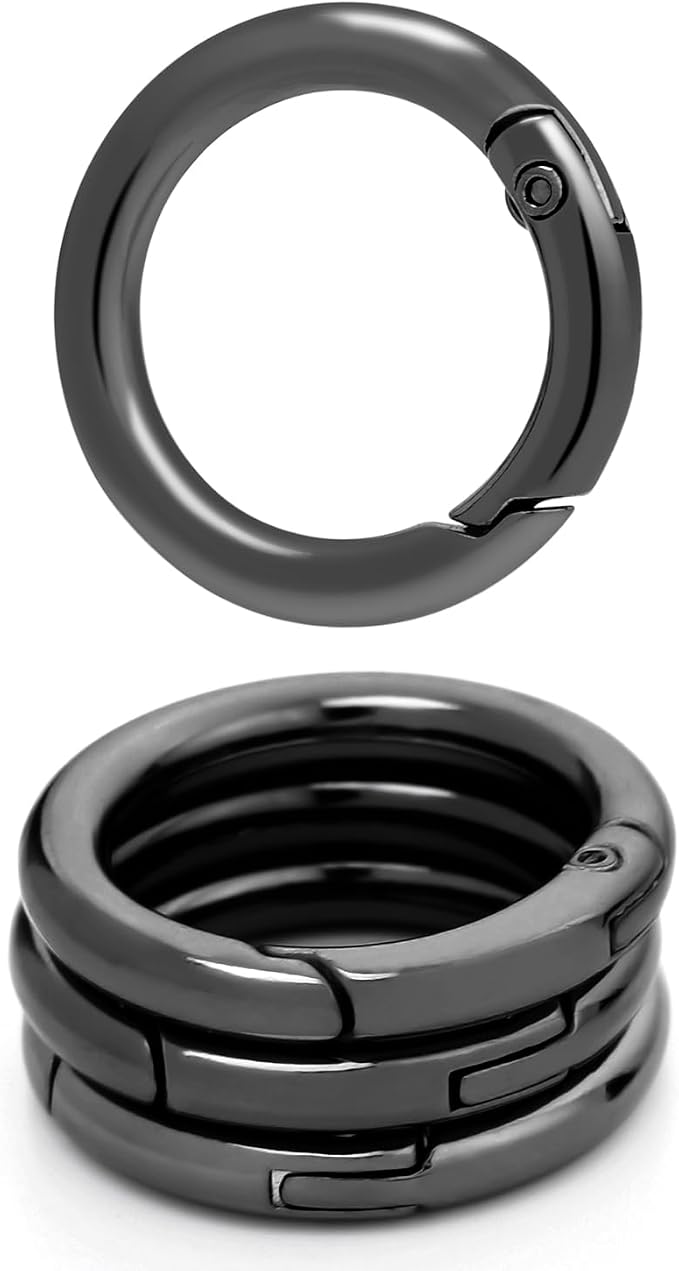 CooBigo 3/4 Inch Trigger Spring O Rings, Metal Round Carabiner Clip Snap Hook, Keyring Buckles for Replacement Purse Strap, Paracord Lanyard , Keychain Rings Hardware DIY Crafts Making 10Pcs Black
