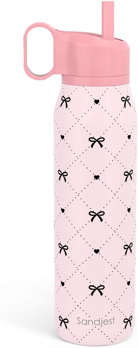 Bow Insulated Stainless Steel Water Bottle with Twist Lid 20oz, Sports & Gym Water Bottles for Women Girls Friends, Gift for Birthday Christmas