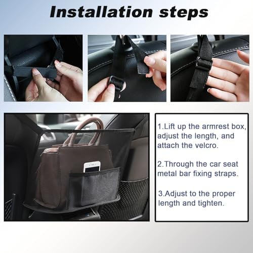 Car Net Pocket Handbag Holder, Organizer Mesh Bag Between Seats, Driver Storage Netting Pouch for Handbag Purse, Universal Accessory for Women and Men, Pet/Kids Car Barrier (Black)