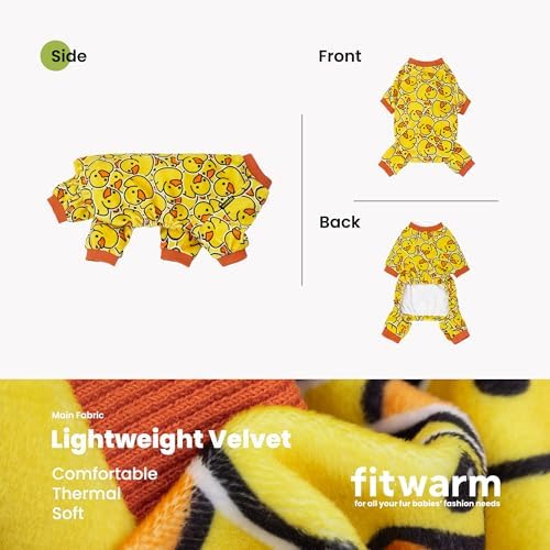 Fitwarm Funny Duck Dog Pajamas, Dog Winter Clothes for Small Dogs Girl, Lightweight Velvet Pet Jumpsuit, Cat Onesie, Yellow, Large