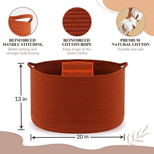 Maliton Woven Rope Blanket Basket Living Room, Storage Basket for Toy, 90L | 22"x14" Cotton Rope Basket. Holds Blankets, Toys & Towels & Laundry. For Bedroom, Nursery, Bath & Playroom. Soft & Durable