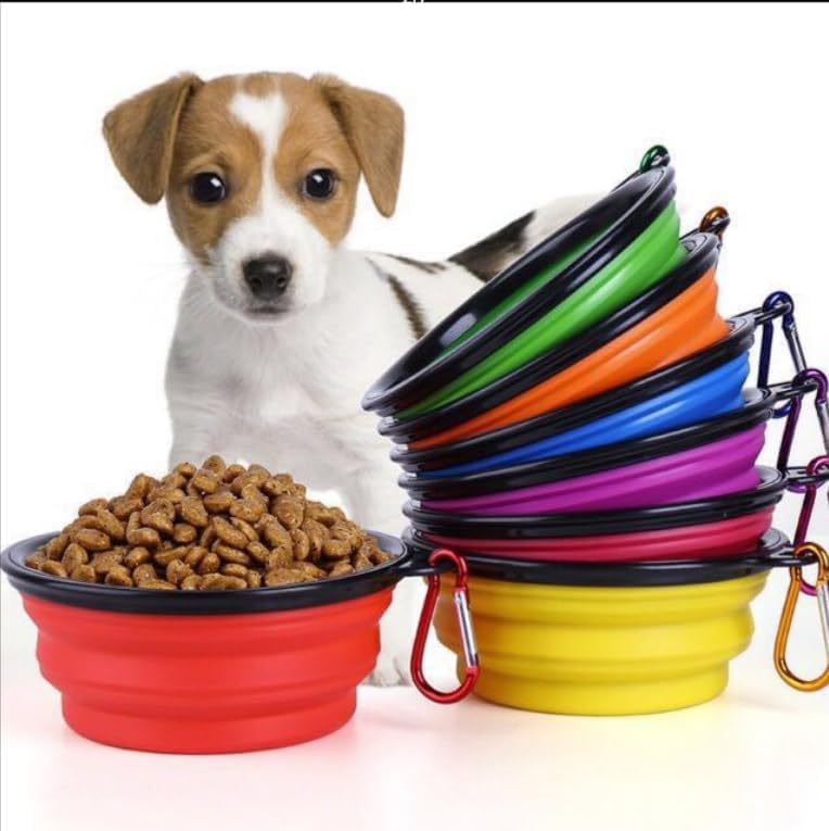Collapsible Pet Bowl Set, Portable Silicone Travel Food Water Bowls with Carabiner Clip, Multi-Color, Space-Saving Design for Dogs Cats (Blue & Green)