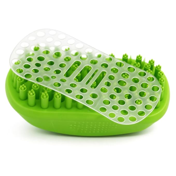 Rubber Curry Brush for Short Haired Dogs, Soft Curry Comb with Removable Screen, Silicone Pet Brush, Use Wet as Bath Scrubber or Dry for Grooming Loose Hair