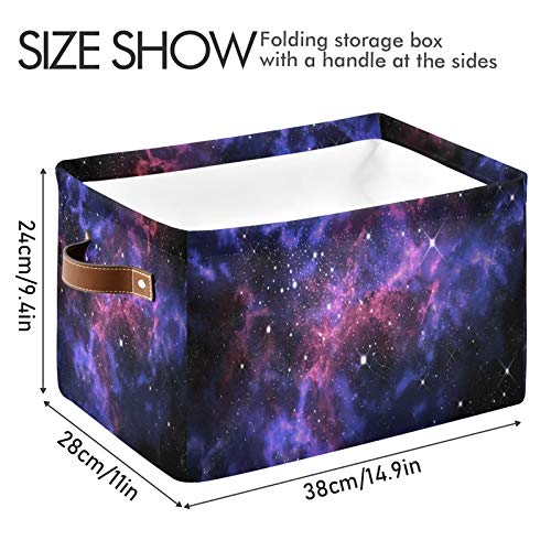 SEULIFE Universe Galaxy Star Space Foldable Storage Basket, Large Collapsible Organizer Storage Bin Cube Toys Storage Boxes with Handles for Bathroom Kids Nursery Closet Storage, 2 Pack