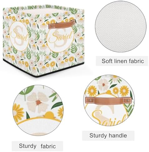 Storage-Basket with Handle Personalized Decor-Organizer-Bins for Bedroom Collapsible Laundry Basket as Gifts for Girls Boys Baby Adults Storage-Bins Daisy Yellow