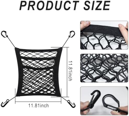 3-Layer Car Mesh Organizer, Dog Barrier Between Front Seats, Elastic Seat Back Net Bag for Kids, Pets, Tissue, Purse, Storage Pouch, Stretchable for SUV Van Truck