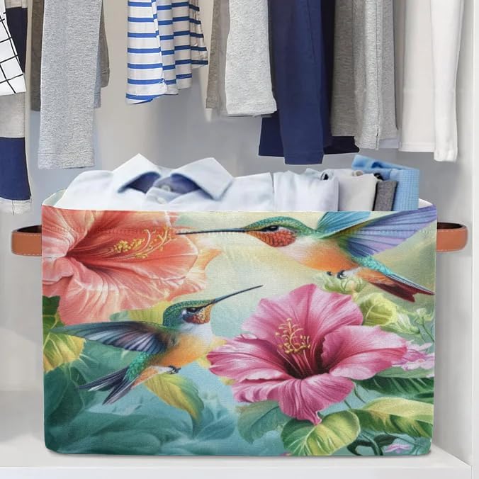 Hummingbirds Storage Baskets with Handles Fabric Storage Boxes Collapsible Nursery Basket for Shelf Book Cloth 15 X 11 X 9.5 IN Closet Organizer Bins