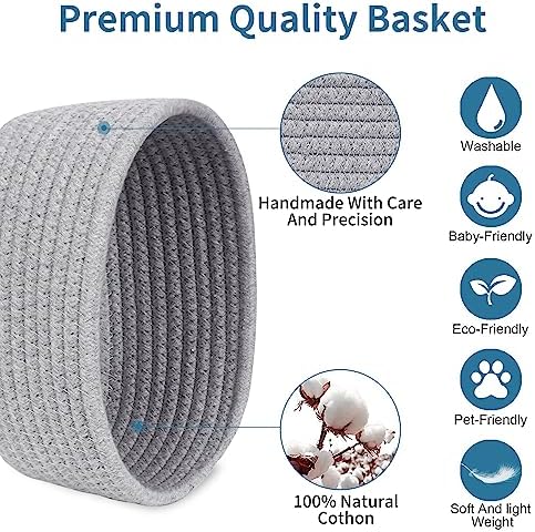 【2 Pack】ABenkle Small Woven Baskets, Tiny Oval Shallow Storage Baskets, Mini Cotton Rope Empty Decorative Basket, Boho Little Organizer Bins for Bathroom, Cat Dog Toy Gifts Baskets
