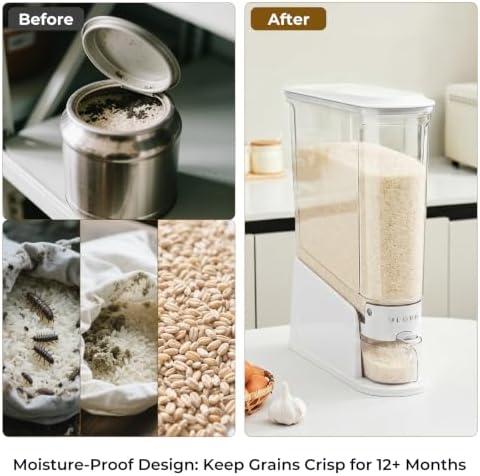 UFORU Slim Rice Dispenser 22 LB,Clear Rice Storage For Small Spaces