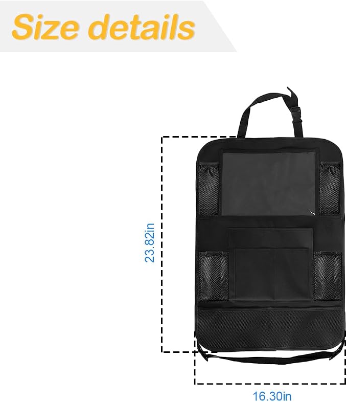 Osilly Car Seat Back Organizer, 2 Pack Backseat Storage Bag with Touch Screen Tablet Holder & 9 Pockets, Durable Waterproof Oxford Fabric, Travel Accessories, Road Trip Essentials for Kids