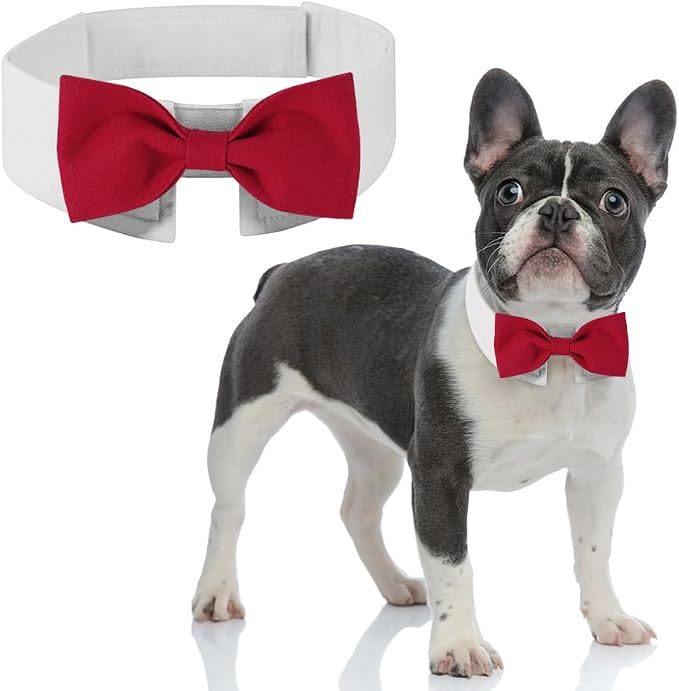 Elegant Dog Bow Tie - Cute Tuxedo Bowtie with Adjustable White Collar for Formal Pets - Perfect for Valentines, Weddings, and Birthdays