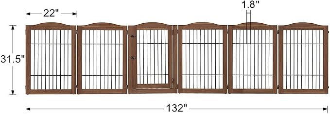 unipaws 132" Extra Wide Dog Gate and Pet Playpen with Walk Through Door | Free Standing Tall Dog Fence, Barriers for Home, Use as Indoor Dogs Cats Pen, Rabbit Pen, Walnut