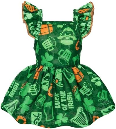 Fitwarm St Patricks Day Ruffle Dog Dress, Lucky Dog Clothes for Small Dogs Girl, Funny Pet Outfit, Green, Orange, Medium