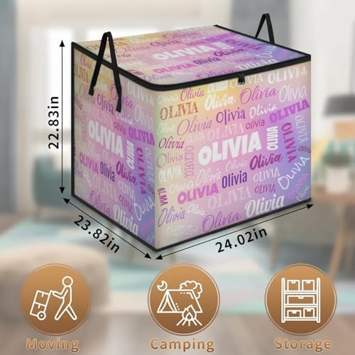 Custom Name Large Clothes Storage Organization with Lids, Bedding Clothes Towel Storage Bin Shelf Basket for Nursery, Gift Basket, Pet Basket, Gradient Pink Yellow Purple Galaxy Background