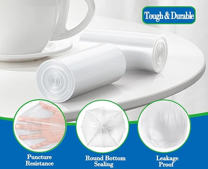 0.5 Gallon 350 pcs Mini Clear Trash Bags, Tiny Strong Garbage Bags,Small Plastic Bags for Desktop Trash Bin, Tiny Bathroom Trash Can Bin Liners,Mini Bags for Waste Basket Liner,Fit 2 Liters-Clear