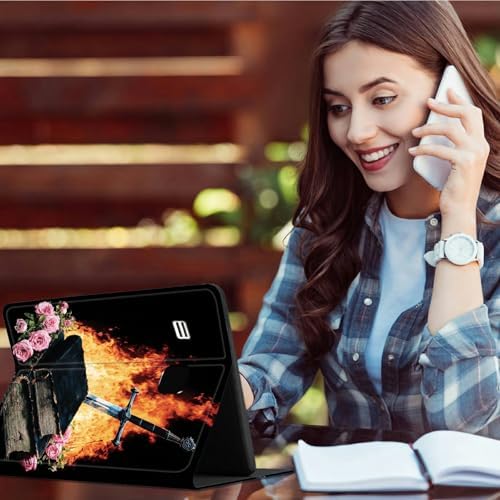 for Samsung Galaxy Tab E 9.6" 2015 SM-T560/T561/T567 Case | Slim Leather Smart Cover with Multi-Angle Anti-Slip Stand [Auto Wake/Sleep] Shell for Women Men - Flame Book Rose