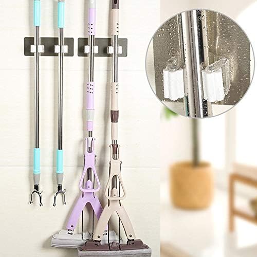 BCDlily Wall Mounted Mop Hanger Organizer Mop and Broom Holder Brush Storage Rack Kitchen Tool (White)