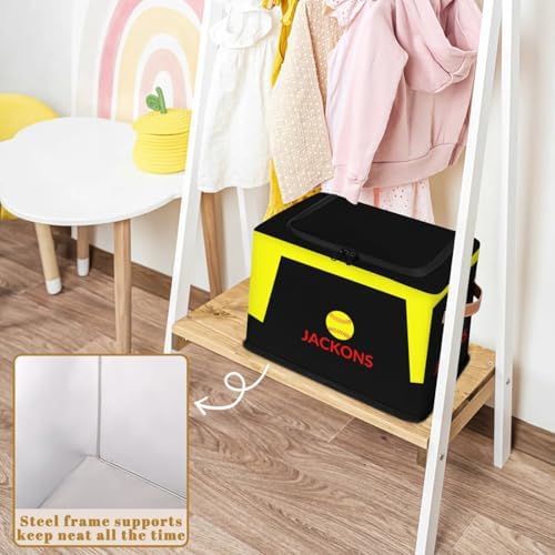 Custom Storage Basket with Zipper Lid, Tennis Ball Foldable Fabric Storage Boxes Decorative Closet Shelves Clothes Organizer Container Cubes with Handle 1PCS