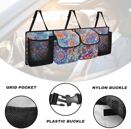 Dreaweet Boho Floral Trunk Organizer for Car Women Car Trunk Backseat Organizer Large SUV Hanging Storage Bag with 4 Pockets Foldable Car Seat Organizers and Storage for SUV Vehicle Trucks