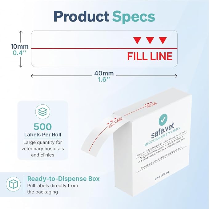 Fill Line Syringe Label - Regular Size | Dispensed Medication Veterinary Pharmacy and Clinical Labels | Roll of 500 | Clinical-Grade Color-Coded Stickers for Medication Bottles and Hospital Use