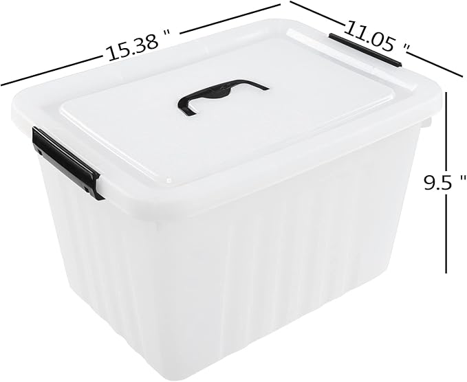 4-Pack 25 Quart Storage Boxes, Plastic Storage Latch Bin | Clear Tote Organizer Containers with Handle, Stackable Organization Bins with Secure Latching Lids