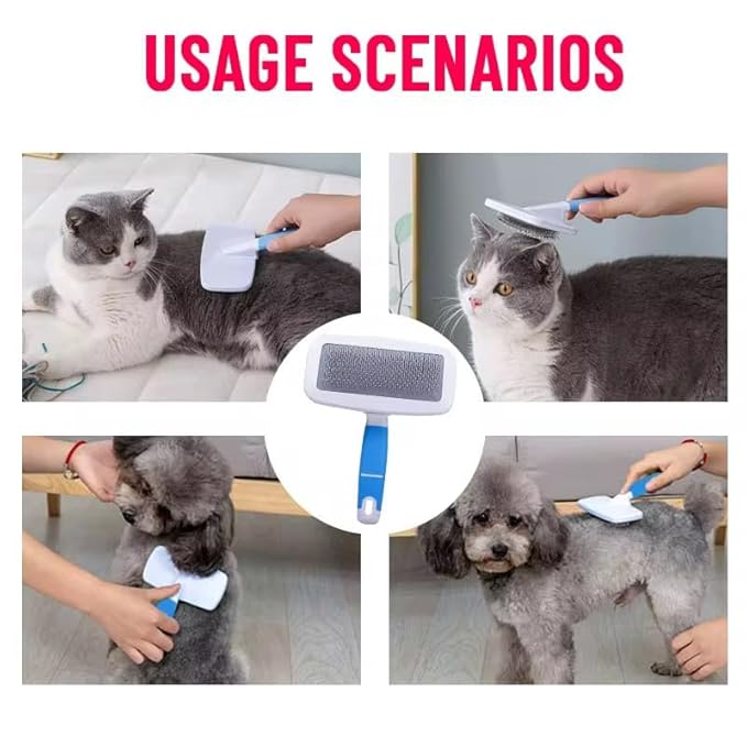 2 in1 grooming pet Slicker Brush forDe-Shedding Fine Comb for Finishing & Detail Ergoromic Handle Grip Suitable for All Hair Types Double-Layer Needle Design