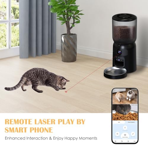 Automatic Cat Feeder with 2K Dual HD Cameras, 2.4/5G WiFi 6L Feeder, Pet Feeder Automatic for Cats & Dogs, Cat Food Dispenser with Cameras, Laser Interactive Toy & Night Vision(Black-Dual Cameras)