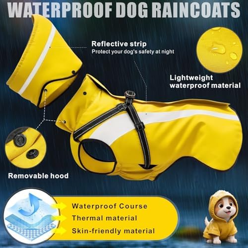 Dog Raincoat Waterproof Raincoats for Dog Reflective Dogs Rain Jackets with Hood Hoodie Pet Rain Poncho Coat for Small Medium Large Dogs Puppies S-XXL (Yellow, XXL)