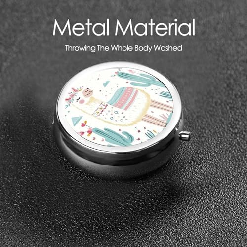 Pill Box 3 Compartment Medicine Pill Case for Pocket or Purse Mini Metal Pillcase Cute Hand Drawn Llama Pill Holder Vitamin Organizer Portable Travel Pills Container to Hold Supplements Vitamins