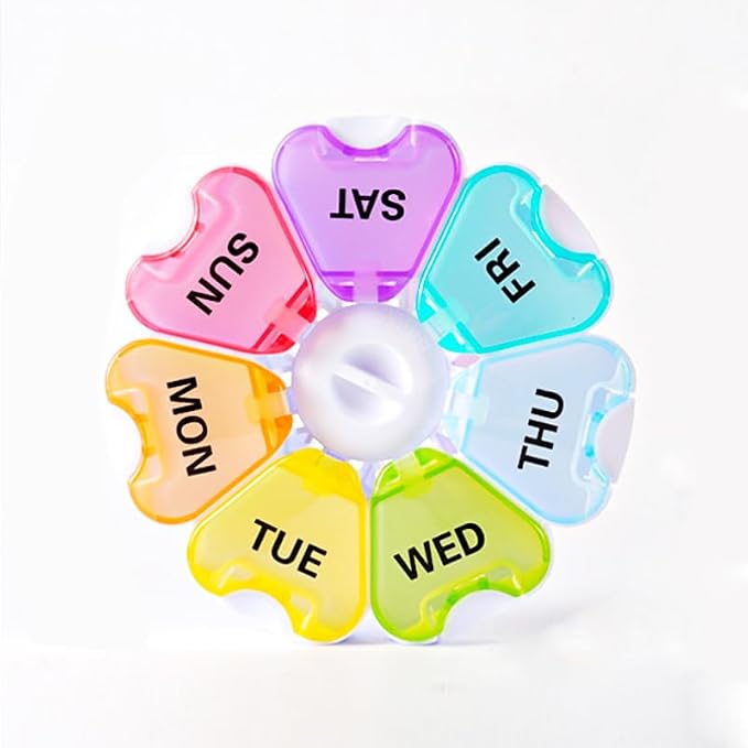 Portable Travel Size 7 Day Pill Box Case with Spring Open Design | Weekly Pill Organizer Daily Large Compartment Meds Container for Vitamins, Cod Liver Oil, Supplements, Fish Oil, Medication