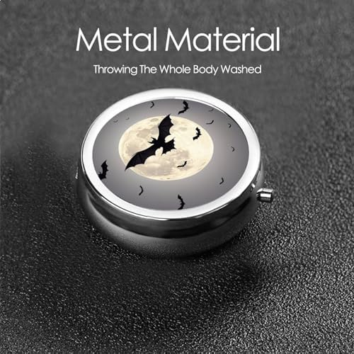 ZhongGuo Halloween Flying Bats Printed Pill Organizer,Round Travel Pill Organizer Mini Medicine Pill Box for Purse Iron Plating