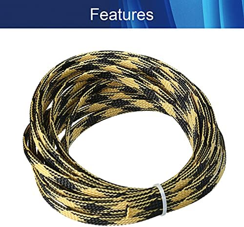 Jutagoss PET Expandable Braided Cable Sleeve, 16.4ft - 1/4 inch Black Yellow Cable Management Sleeve, Wire Loom Tube Cord Protector for USB Cable, Power Cord, Audio Video and More, 1Pc