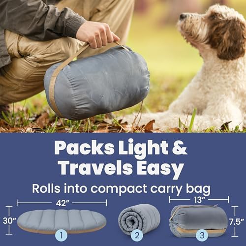 Rubyloo Dog Mom Bundle - Puffer Tote with Storage Containers (Black) and Foldable Travel Bed (Foggy Trail Grey) - Travel Bag and Cozy Mat Set