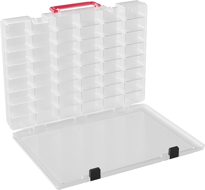 Tackle Box Organizer, Tool Box Organizer, Clear, 48 Compartments, Dividers | Adjustable Dividers for Tiny Toys, Clear View, Toy Car Storage Organizer, Built-In Handle, Latch Closure, Under-Bed Storage