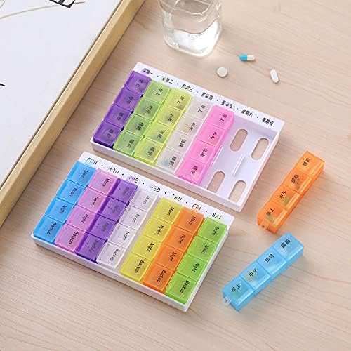 Psivika 2 Pack Weekly Pill case Colorful Pill Organizer Medicine Storage 28 compartments 7 Day Pill Box Case with Morn/Noon/Night/Backup Reminder