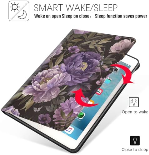 Tablet Case for iPad Air 11 Inch M3/M2 (2025/2024),iPad Air 5th/4th Gen (2022/2020),Shockproof Protective Cover with Stand,Auto Wake/Sleep,Purple Peony