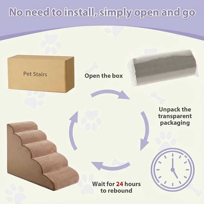 LEXTRO Dog Stairs for High Beds, 5-Steps Pet Steps for Bed, Pet Stairs with Highly Supportive Foam and Non-Slip Bottom, Dog Stairs for Large Dogs and Medium Dogs (High 22.6 Inch)