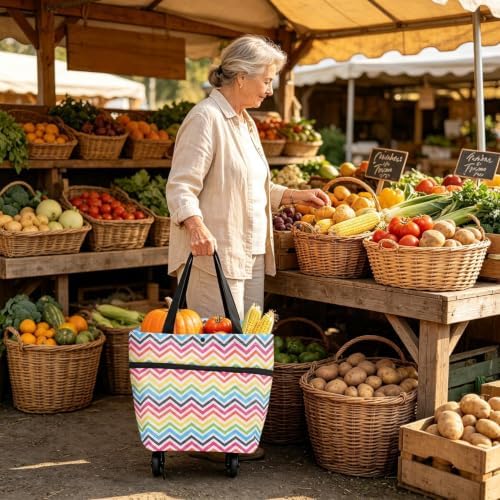 Foldable Shopping Cart Rolling Bag, Heavy Duty Wheeled Cart Bag | Portable Compact Cart for Groceries, Laundry & Camping Gear for Travel & Apartment Storage